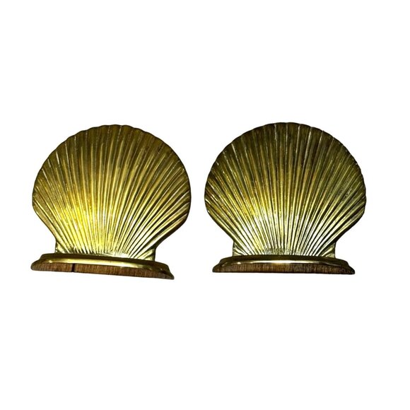 Vintage Solid Brass Shell Bookends Initial "H" - Picture 12 of 14